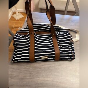 Madden Girl Navy and White Striped Travel Weekender Bag